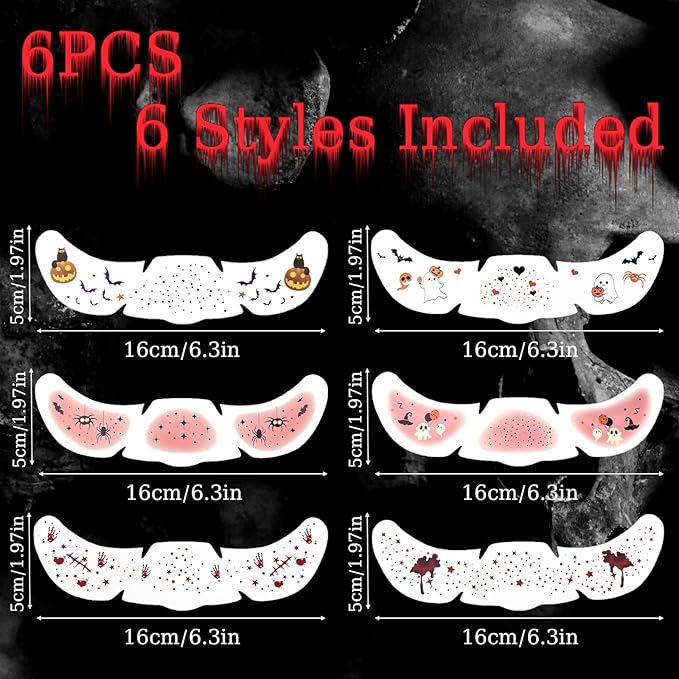 Glitter Freckles, Holographic Face and Body Glitter Tattoo Sparkle for Women Gold Glow Cosmetic Star Makeup Accessories for Festival Rave (6pcs Halloween)