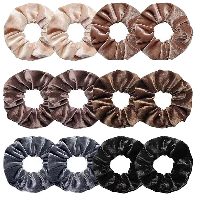 Senllori Scrunchies for Women, 12 Pcs Velvet Scrunchies for Hair, Classic Elastic Thick Scrunchy Hair Bands Ties, Soft Ropes Ponytail Holder Hair Accessories