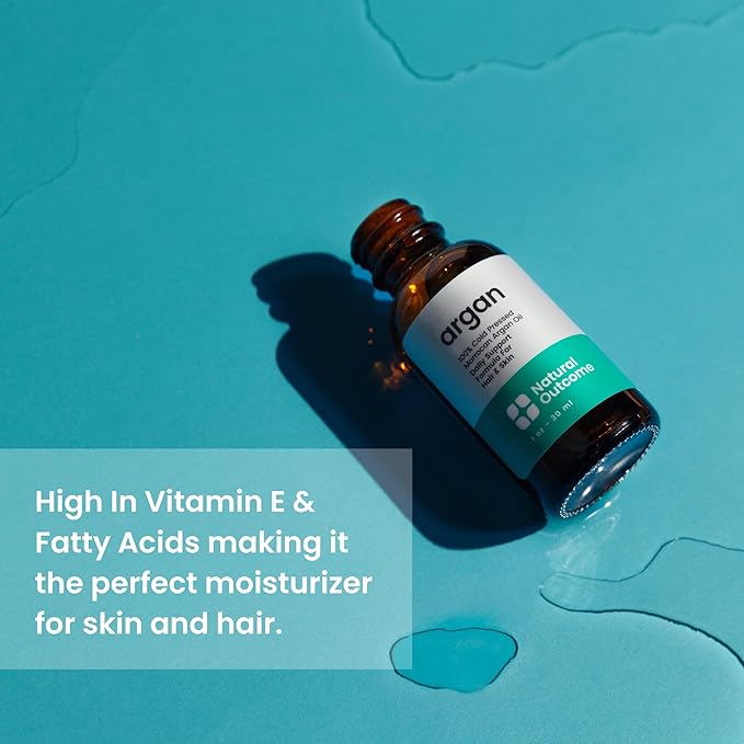 natural outcome Argan Oil 100% Pure Moroccan Cold-Pressed Face, Body and Hair Lightweight Oil for Moisturizing, Hydrating & Skin Nourishment, 1 oz