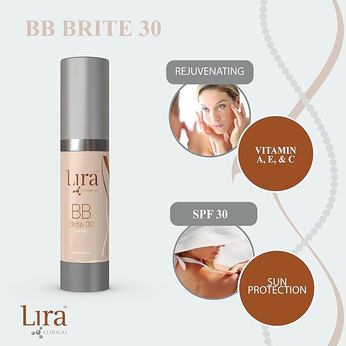 Lira Clinical BB - SPF 30 Tinted BB Cream with PSC & Vitamins - Full coverage - 0.7 fl oz. (BB Brite 30)