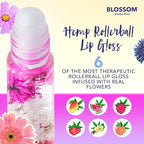 Blossom Roll on Lip Gloss, Scented Clear High Shine Moisturizing Lip Oil, Non Sticky, Infused with Real Flowers, Made in USA, 0.2oz, Watermelon Hemp