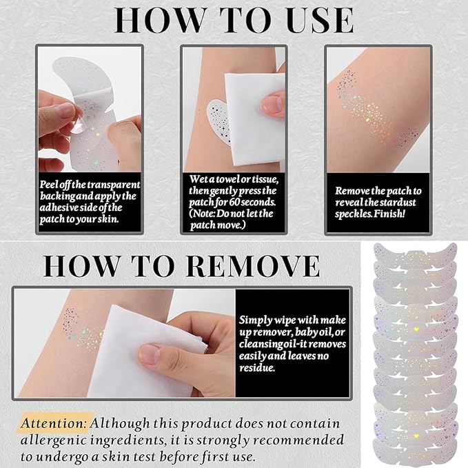 Glitter Freckles, Holographic Face and Body Glitter Tattoo Sparkle for Women Gold Glow Cosmetic Star Makeup Accessories for Festival Rave (12pcs Holographic)