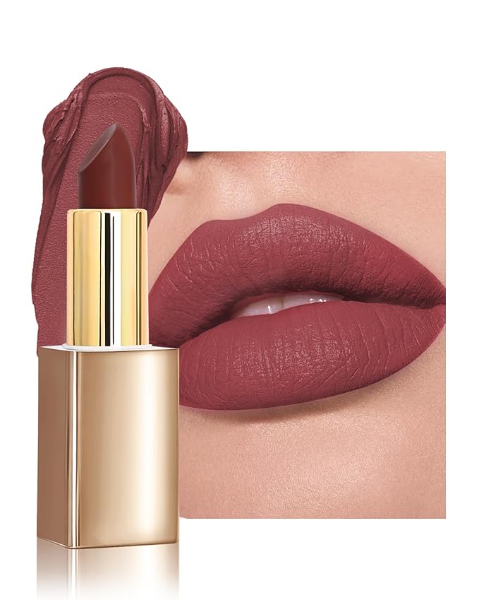 Velvet Matte Lipstick, Plum Rose High Pigmented Lip Tint Stain, Waterproof Long Lasting Cream Lip Gloss, Non-Stick Cup Smooth Tinted Lip Balm, Thanksgiving Lip Professional Makeup Gift for Women-04