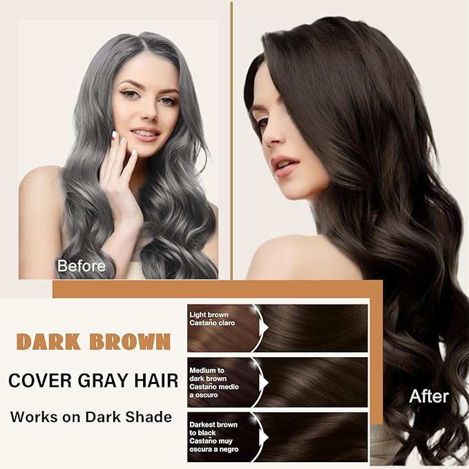 Dark Brown Hair Dye Shampoo, Semi-Permanent Brown Hair Dye, Hair Color Shampoo for Women Men, Cover Grays in Minutes, Champu Para Canas, Champu Para Pintar el Cabello, Easy to Use 16.90 Fl Oz