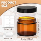 2oz Amber Glass Jars with Lids - 40 Pack Brown Small Cosmetic Containers with Inner Liners, Wide-Round Smooth Mouth, Sealable for Creams, Lotions, Essential Oils, Body Butter, Travel Samples