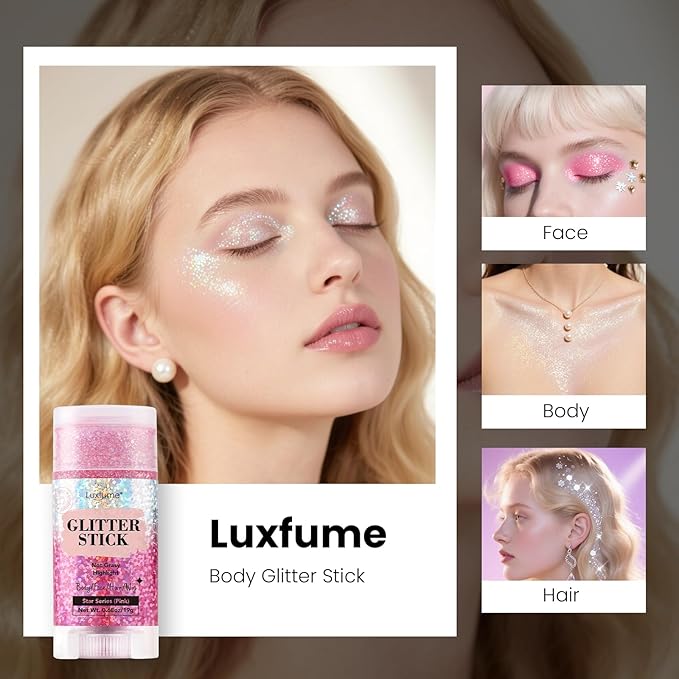 Hair Glitter, Pink Glitter Stick for Hair and Body, Hair & Body Sparkle On-The-Go | Singer Concert Music Rave Festival-Ready Shimmer