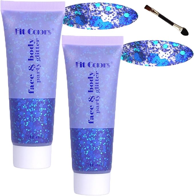 Body Glitter Face Glitter Gel: Singer Concerts Disco Festival Rave Accessories Face Glitter Makeup 150ml Chunky Sequins Mermaid Face Body Hair Glitter Gel (2 Blue)
