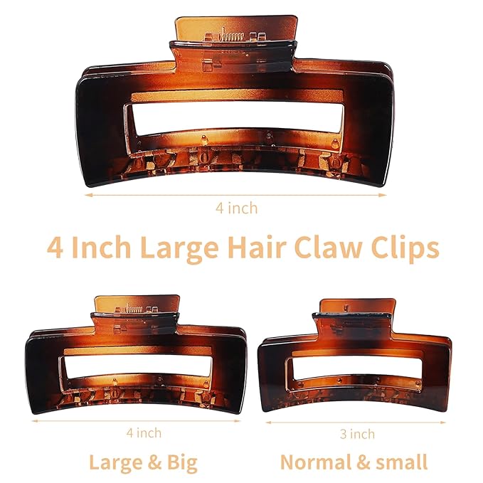 4.1 Inch Large Claw Clips - 12 Pcs Jumbo Square Jaw Clips for Thick Hair, Bulk Hair Accessories for Women and Girls - Transparent