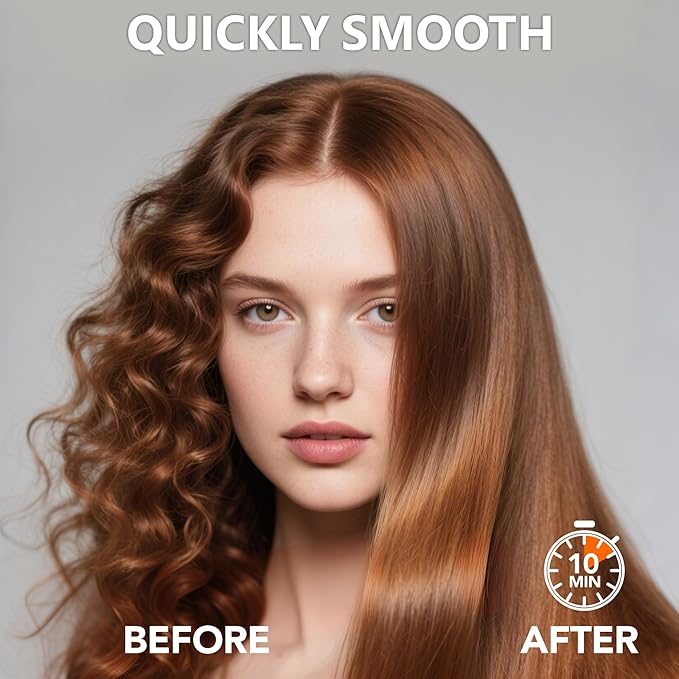 Hair Straightener Brush, HC13 Straightening Brush Comb with Ring Teeth, Straighten/Hot/Cool Air 3 Mode, 30s Fast Heat Up, Auto Shut Off & Anti-Scald Shell for Curly Wavy Frizzy Hair | Black