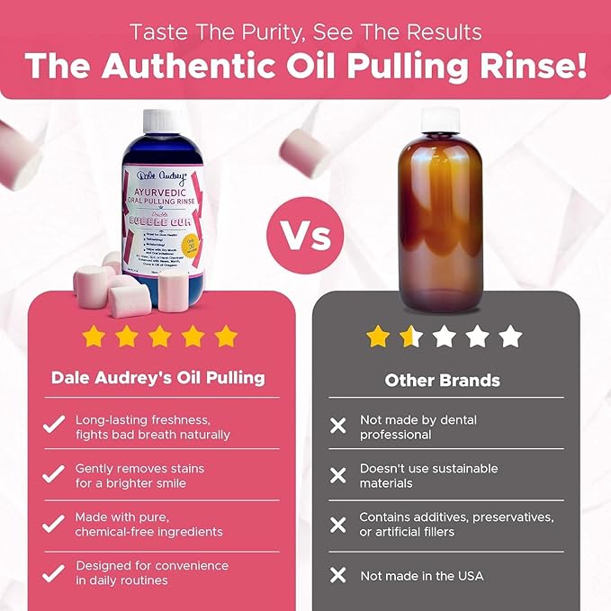 Pack of 3 Ayurvedic Organic Oil Pulling for Teeth and Gums | Bubble Gum Flavored Organic Oral Rinse Mouthwash | Essential Oils for Oral Hygiene, Healthy Gums, Teeth Whitening & Fresh Breath-8 FL Oz