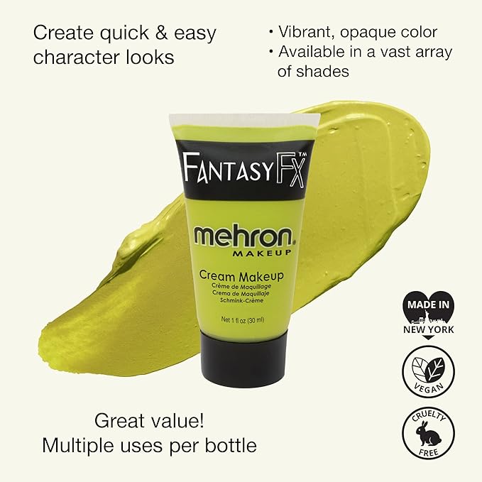Mehron Makeup Fantasy FX Cream Makeup | Water Based | Halloween | Ogre Green Face & Body Paint For Adults 1 fl oz (30ml) (OGRE GREEN)