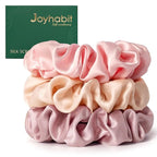 Joyhabit Silk Scrunchies for Women and Girls, Pink, 3 Pieces, 4CM Hair-Friendly Cute & Durable Hair Ties for Women, Great for Bedtime and Everyday Style