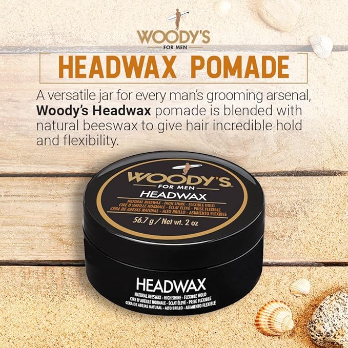 Woody's Headwax Pomade for Men - High Hold Hair Clay, Natural Beeswax Styling Wax, Matte Finish, Flexible Hold, Texturizing Pomade for All Hair Types, 2 oz