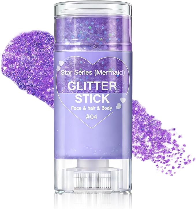 Purple Body Glitter Stick, Face Body Glitter Gel Holographic Hair Glitter Halloween Chunky Sequin Waterproof Face Paint Stick Glitter Makeup for Women