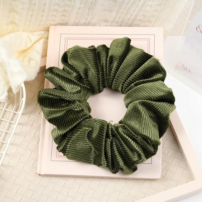 CEELGON Olive Green Big Corduroy Scrunchie 6.5 Inches Jumbo Scrunchies Hair Ties Oversized Ponytail Holder for Thick Curly Hair Extra Large Hair Accessories for Women (Olive Green)