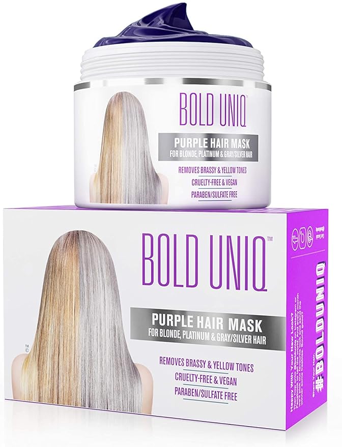 BOLD UNIQ Purple Hair Mask For Blonde, Platinum, Bleached, Silver, Gray, Ash & Brassy Hair & BoldPlex 6 Hair Serum - Remove Yellow Tones and Condition Dry, Damaged Hair, Cruelty Free and Vegan