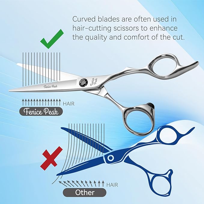 Fenice Peak CNC Professional Hair Cutting Scissors 6.5 Inch Sharp Convex Blade Barber Shears Made of VG10 Japanese Stainless Steel with Adjustment Screw for Salon Hairdressing and Home User