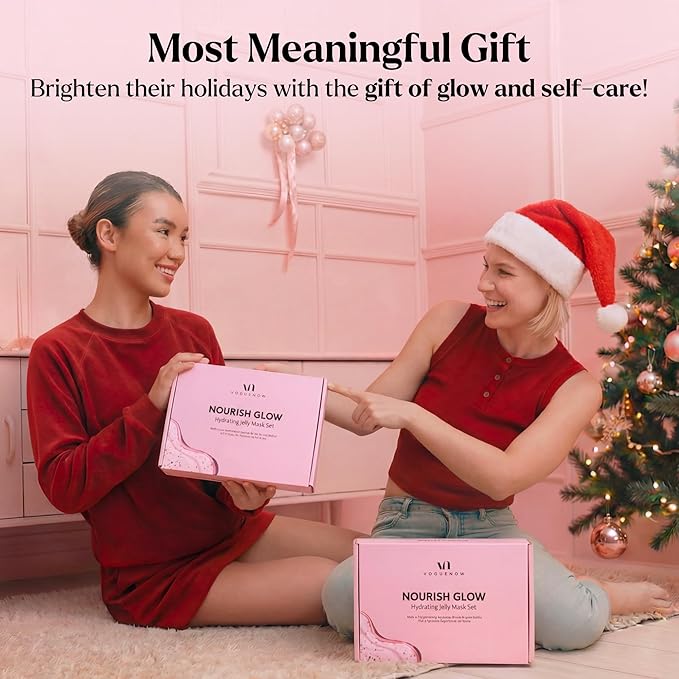 Jelly Mask for Facials - 12 Flavors Hydrating & Brightening Jelly Face Masks | Free Jade Roller & Spatula |Bulgarian Rose Lavender Hyaluronic Acid 24K Gold | Christmas Gifts for Women, Gifts for Women