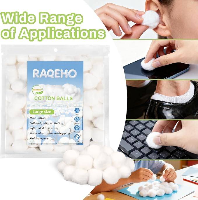 200pcs Natural Cotton Balls - Large Size Organic Cotton Ball for Nail Polish Remover Absorbent Soft Acetone Free Gel Nail Removal Bulk Cotton Rounds Face Cleansing Makeup Remover Nail Supplies