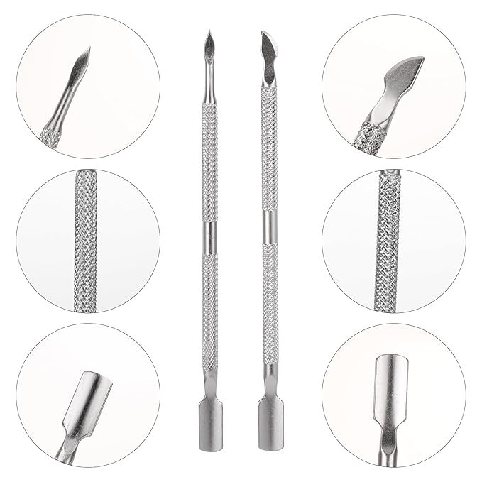 2 Set Cuticle Trimmer with Cuticle Pusher and Cutter, Stainless Steel Manicure Kit for Women Fingernails and Toenails