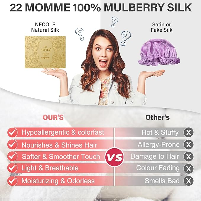 Silk Bonnet for Women 100% Mulberry Silk Sleep Cap 22 Momme Double Layer Hair Wrap for Curly Short Long Hair