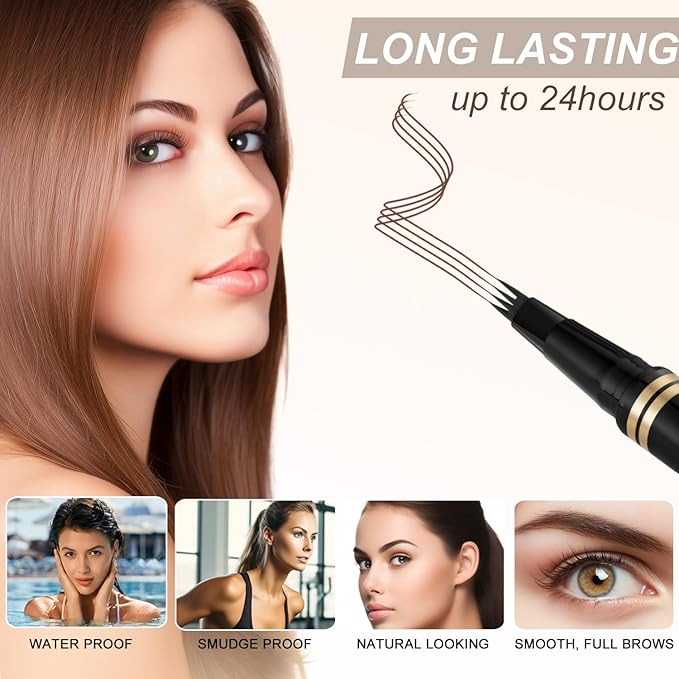 Eyebrow Pen,2-in-1 Waterproof Eyebrow Pencil with 4 Tip Microblading Brow Pen and Ultra-Precise Brow Pencil,with Dual-ended Eyebrow Brush,Eyebrow Makeup for Natural Looking - Dark Coffee