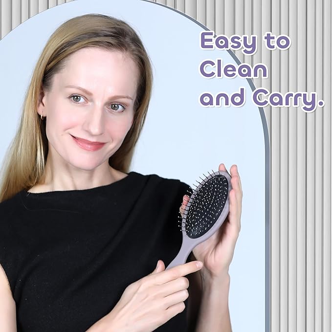 WeiLa Anti-Static Hair Brush Oval, Stainless-Steel Bristles Detangler for Wigs & Hair, ABS Handle (Granite Mauve + Pink, Couple)