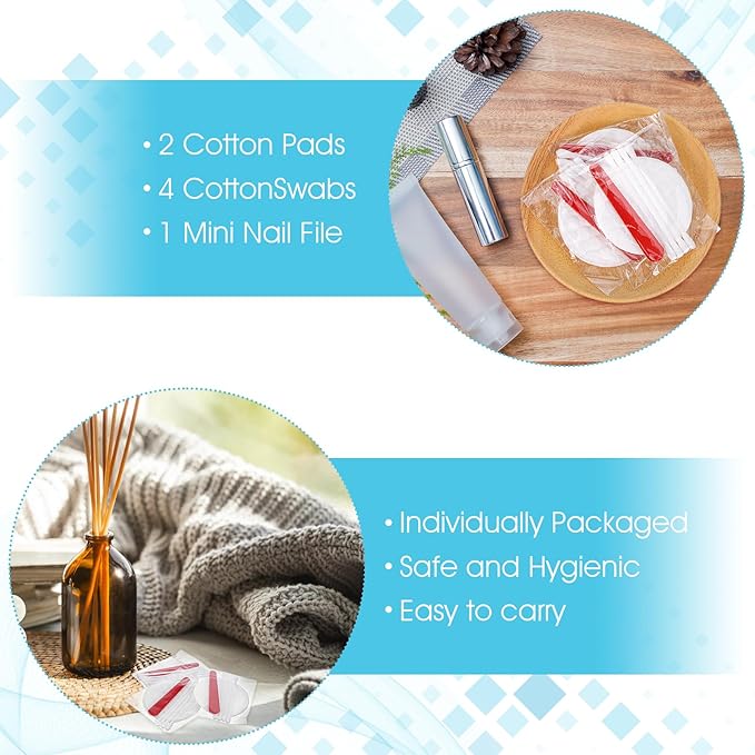200 Pieces Hotel Vanity Kit Individually Wrapped Hotel Amenities Disposable Travel Size Hotels Hospitality Supplies, Each Includes 2 Cotton Pads 4 Cotton Swabs Nail File for Motels Makeup Toiletries