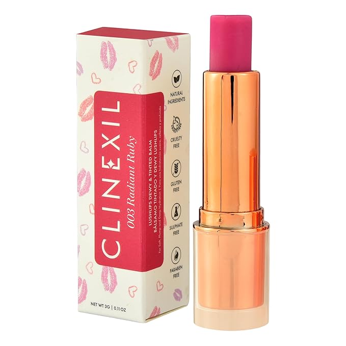 Lushlips Tinted Lip Balm with 10% Squalane, Jojoba Oil and Vitamin E – Hydrating, Moisturizing – Natural skincare balm with Ceramides, Hyaluronic Acid & Licorice Extract 003 Radiant Ruby