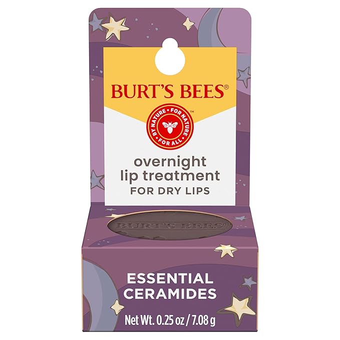 Burt's Bees Original Overnight Intensive Lip Treatment, Moisturizing, Restorative, Reduces Fine Lines, Vitamin E, Ceramides Oils, Natural Origin Lip Care, 0.25 Oz.