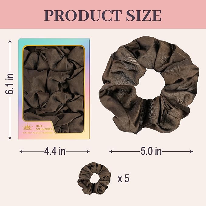 5Pcs Brown Satin Scrunchies for Women, Softer Than Silk Scrunchies, Fashion No Crease Hair Ties for Thin Thick Hair,Soft Hair Bands No Damage for Girls, Ideal Gifts for Women (Set 3)