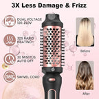 Thermal Brush Set 3-in-1 Curling Iron Brush Set, Dual Voltage 110-220V Thermal Hair Brush with 11 Temp Settings, 3 Interchangeable Travel Curling Irons (1.25“, 1.5”, & 1.75" Barrels) (Pink)