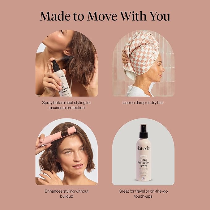 Kitsch Heat Protection Spray for Hair – Heat Protectant for Hair with Argan Oil – Styling Hair Spray for Frizz Control, Shine & Damage Protection – Protects Strands | Ideal Gifts for Women – 6.8oz