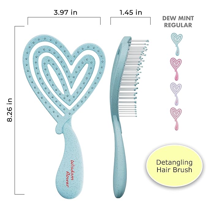 Detangler Brush – Heart-Shaped Detangling Brush for Curly, Wavy, Thick Hair – Dew Mint Hairbrush for Women with Bowl-Curve, Flexible Bristles, Blow Dryer Safe, Regular