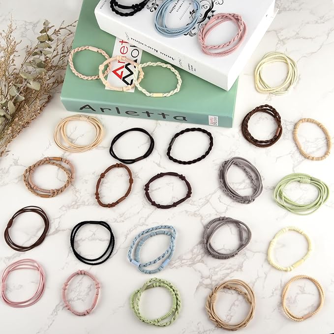 Hair Ties & Bracelets for Women, 72PCS Boho Hair Accessories - No Damage for Thick, Thin, Medium, Long Hair & Ponytails - Retro B