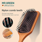 MR.GREEN Hair Brush Natural Maple Wide Board Massage Scalp Comb Air Cushion Anti-Static Detangle Brush For Curly Long Hair Both Women Men (Large)
