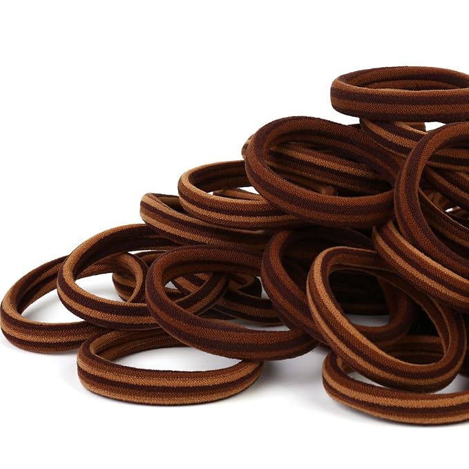 50PCS Thick Hair Ties, Cotton Hair Bands for Thick Curly Heavy Hair, Brown, 2 Inch in Diameter, no Damage, Seamless, Two Color MIXTURE, Lasting Fashion