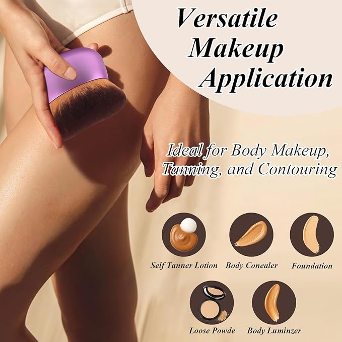 75MM Extra Large Self Tanner Kabuki Makeup Brush – Ultra Soft Dense Vegan Bristles for Body Makeup, Bronzer & Foundation–Applies Tanning Mousse, Lotion & Self Tanner–Purple, Wet & Dry