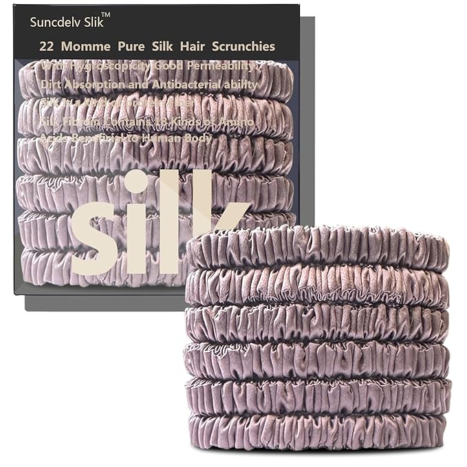 Suncdelv Silk,100% Silk Scrunchies for Hair,22 Momme Hair Ties for Anti-Crease & Breakage,Natural Women Hair Accessories，Fashion Hairbands 6PCS(Red Bean Paste)