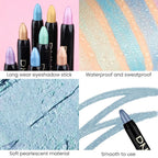 evpct Sky Blue Shimmer Cream Eye Shadow Brightener Sticks Set for Eyes, Blue Shimmery Matte Pencil Eye shadow Applicator Stick Pen Palette Makeup Waterproof sombras en crema para ojos 10#