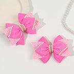 4" Sparkly Glitter Sequin Ribbon Hair Bow Clips,Pearl Wedding Boutique Alligator Barrettes Pins for Teens Toddler,Cheerleader Girls Kids Birthday Party Dress Decor Accessory (Pink)