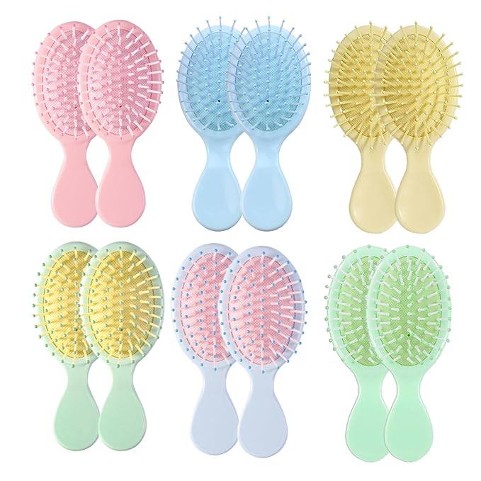 12 pcs Mini Hair Brush,Travel Detangling Brush with Exquisite Packaging Box,Mini Brush for Most Hair Types,Bridesmaid Party Christmas Stockings Filling Wet Hair Brushes (Multicolor)