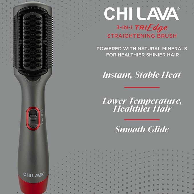 CHI Lava Heated Straightening Brush, 3-in-1 Hair Straightener, Dryer & Smoothing Comb, Reduces Frizz & Increases Shine for Healthy & Easy Styling