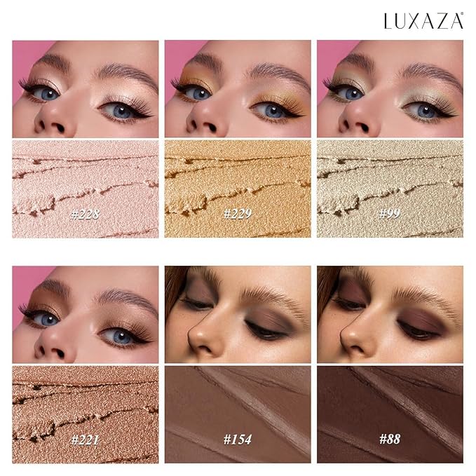 Gold Eyeshadow Stick Makeup Set 6PCS, Neutral Shimmer And Matte Cream Eye Shadow Palette, Metallic Bronze Smoky Eyeliner Brightener Crayon Pencil Kit, Ideal Gift for Women -Golden Amber