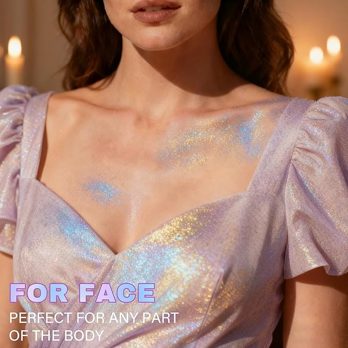 Roll-on Face Body Glitter Gel for Women and Kids, 50ml Large Capacity Holographic Chameleon Color Changing Glitter Gel Shimmer Makeup for Singer Concert Festival Rave Accessories, Mermaid