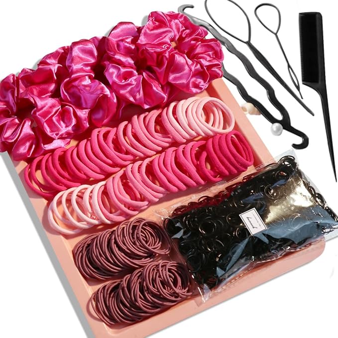 YANRONG 1159PCS Hair Accessories for Woman Set Seamless Ponytail Holders Variety Hair Scrunchies Hair Bands Scrunchy Hair Ties For Thick and Curly (1159PCS (Rose Red))