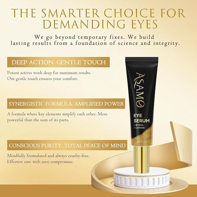 ASAMO Retinol & Vegan Collagen Eye Serum - Rapid Reduction Serum for Bags, Dark Circles and Wrinkles - Firming & Energizing Eye Treatment - 20ml