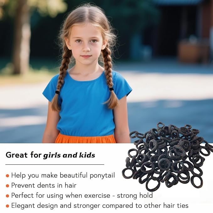 Mini Small Glittering Hair Ties All Hair Types Seamless Glitter Hair Ponies Elastics Ponytail Holders Hair Scrunchies Hair Accessories Baby Girls Kid Children 100 pcs