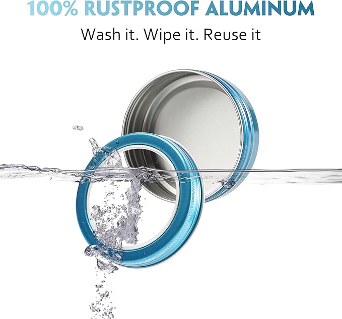 24 Pack 2 Ounce Screw Top Aluminum Tin Jar with Screw Clear Lid and Blank Labels, Refillable 60ml Metal Containers for Lip Balms, Candles, Salves, Spices, Crafts (Lake Blue)