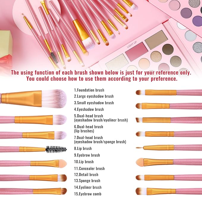 UCANBE Eyeshadow Palette with 15Pcs Brushes Makeup Set, Pigmented 86 Colots Make Up Pallet Gift Sets, Matte Shimmer Metallic Eye Shadow Highlighter Contour Blush Powder Christmas Valebtines Beauty Kit